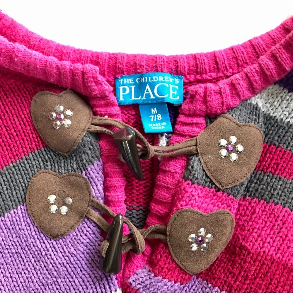 5x$25 The Children's Place Striped Cotton Blend Horn Buttons And Fringe Poncho 7